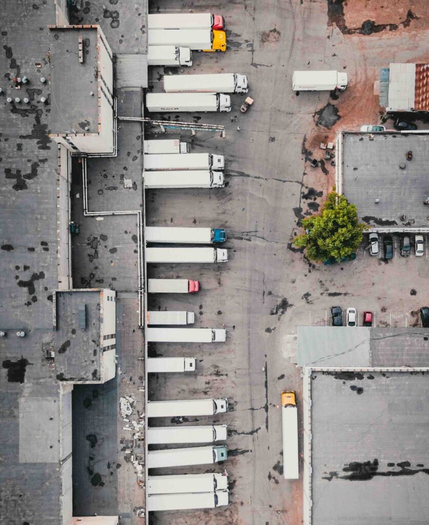 Aerial View of Freight Trucks